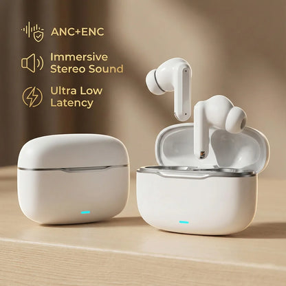 Auriculares inalámbricos con cancelación activa de ruido y sonido envolvente, latencia ultrabaja y carga inalámbrica